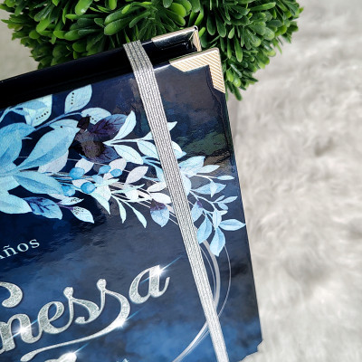 Álbum de Firmas XV Años - Diseño Floral Azul y Detalles en Plata