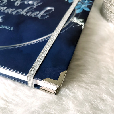 Álbum de Firmas XV Años - Diseño Floral Azul y Detalles en Plata