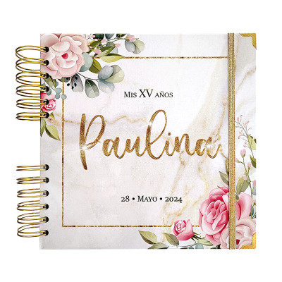 Libro de Invitados XV Años - Marmol Blanco y Flores