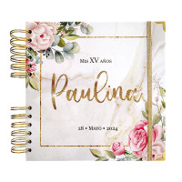 Libro de Invitados XV Años - Marmol Blanco y Flores