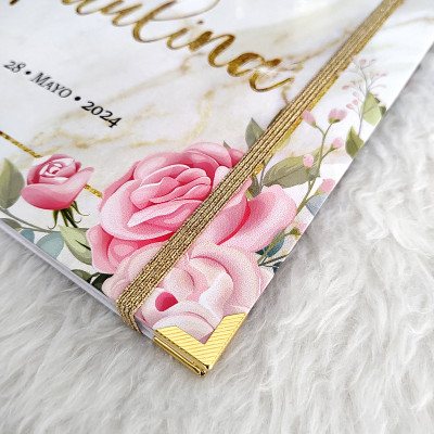 Libro de Invitados XV Años - Marmol Blanco y Flores