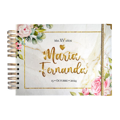 Libro de Invitados XV Años - Marmol Blanco y Flores