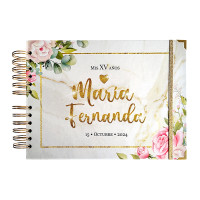 Libro de Invitados XV Años - Marmol Blanco y Flores