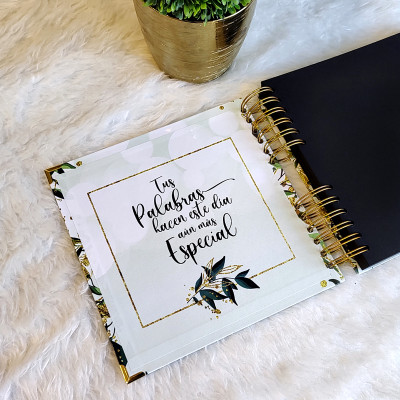 Libro de Visitas XV Años -  Blanco, Hojas Verde y Dorado