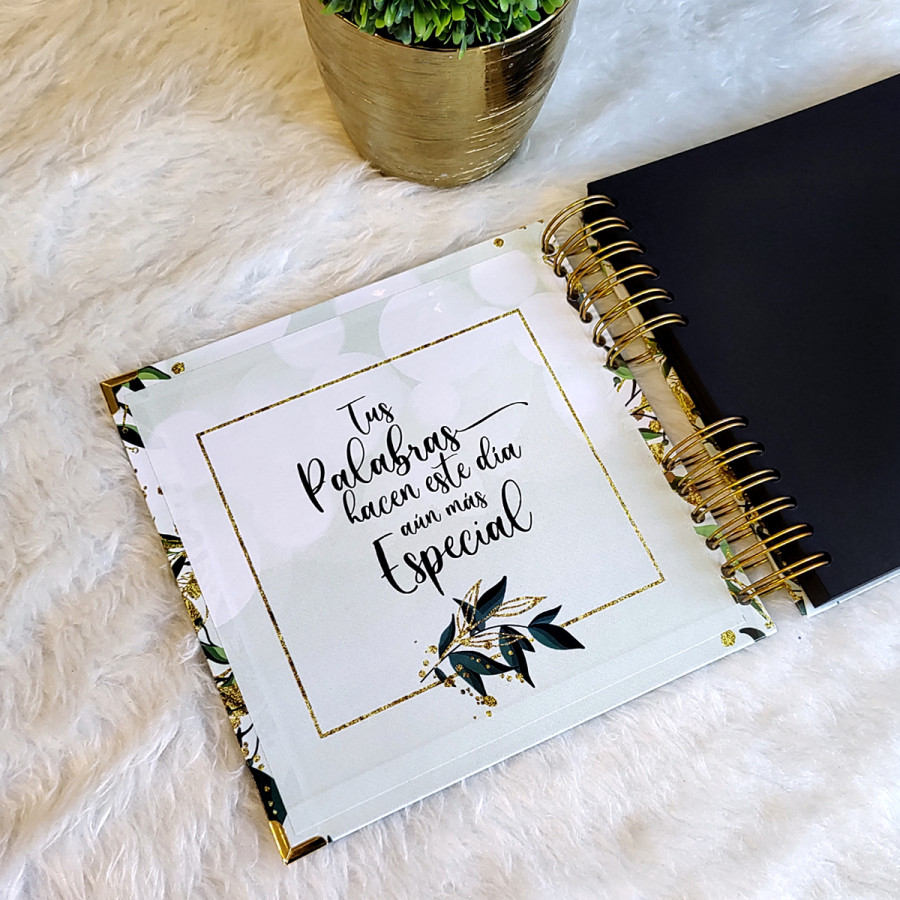 Libro de Visitas XV Años -  Blanco, Hojas Verde y Dorado