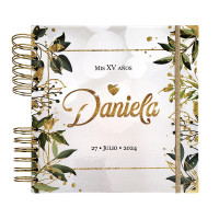 Libro de Visitas XV Años -  Blanco, Hojas Verde y Dorado