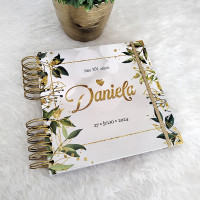 Libro de Visitas XV Años -  Blanco, Hojas Verde y Dorado