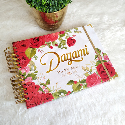 Libro de Firmas XV Años - Rosas Rojas y Dorado