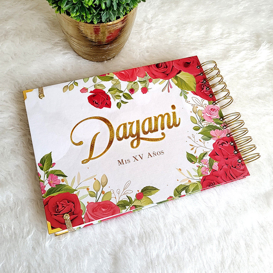 Libro de Firmas XV Años - Rosas Rojas y Dorado