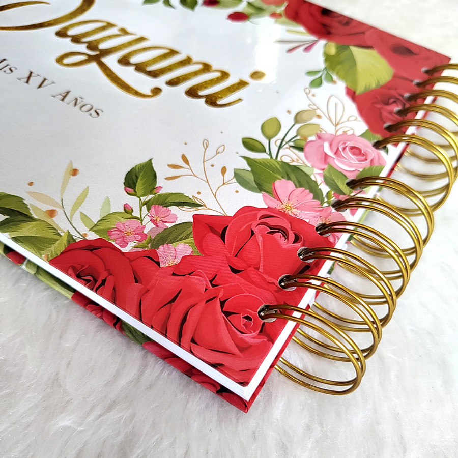 Libro de Firmas XV Años - Rosas Rojas y Dorado