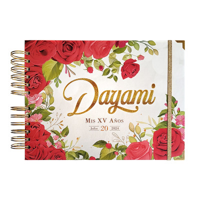 Libro de Firmas XV Años - Rosas Rojas y Dorado