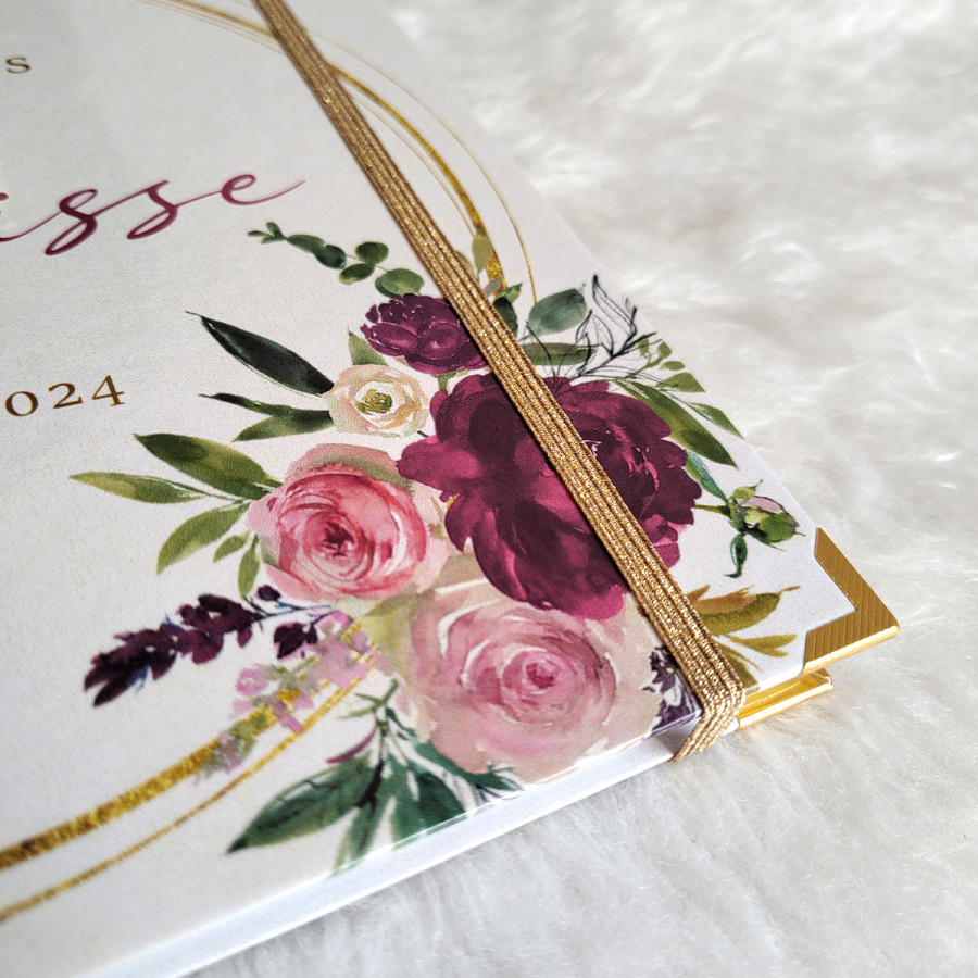 Guestbook XV Años -  Rosas Borgoña y Dorado