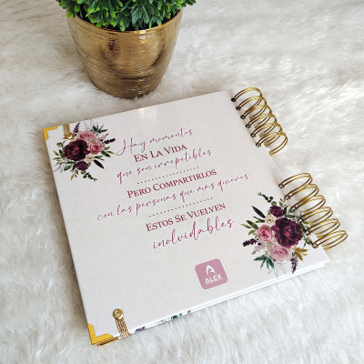 Guestbook XV Años -  Rosas Borgoña y Dorado