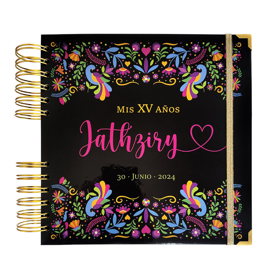 Libro de Firmas XV Años - Flores Mexico Negro Dorado