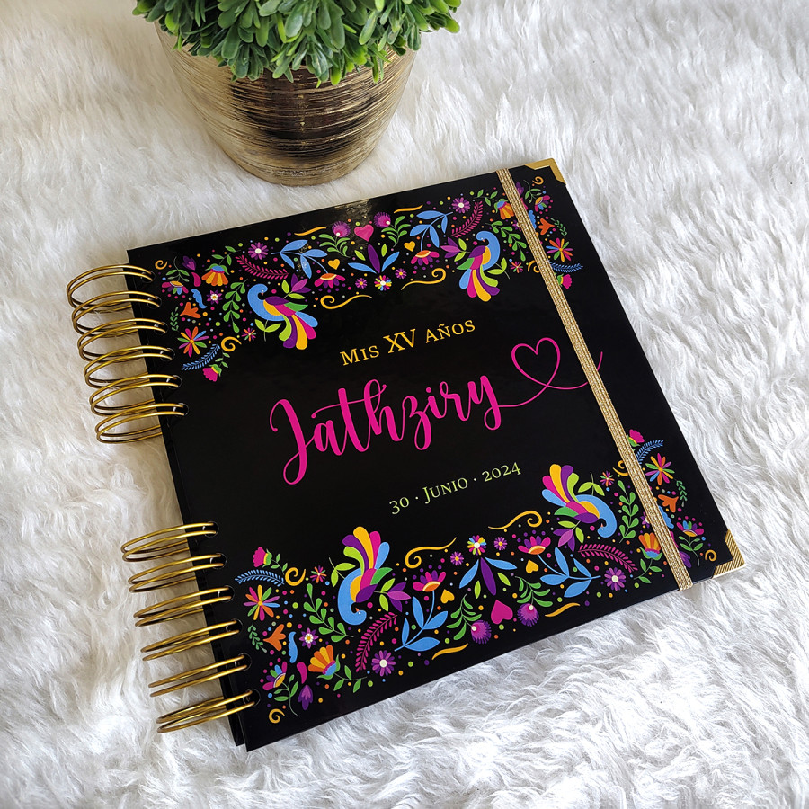 Libro de Firmas XV Años - Flores Mexico Negro Dorado