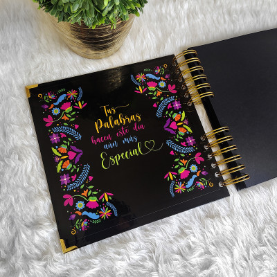 Libro de Firmas XV Años - Flores Mexico Negro Dorado