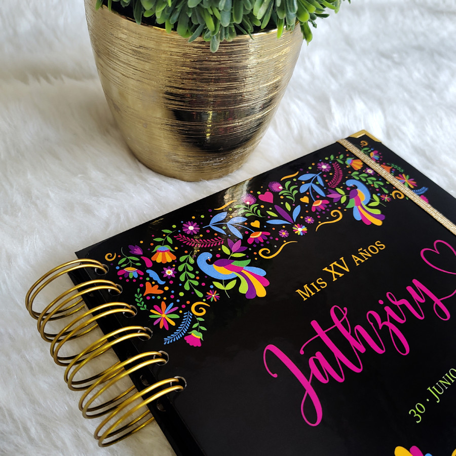 Libro de Firmas XV Años - Flores Mexico Negro Dorado