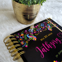Libro de Firmas XV Años - Flores Mexico Negro Dorado