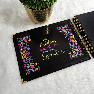 Libro de Firmas XV Años - Flores Mexico Negro Dorado