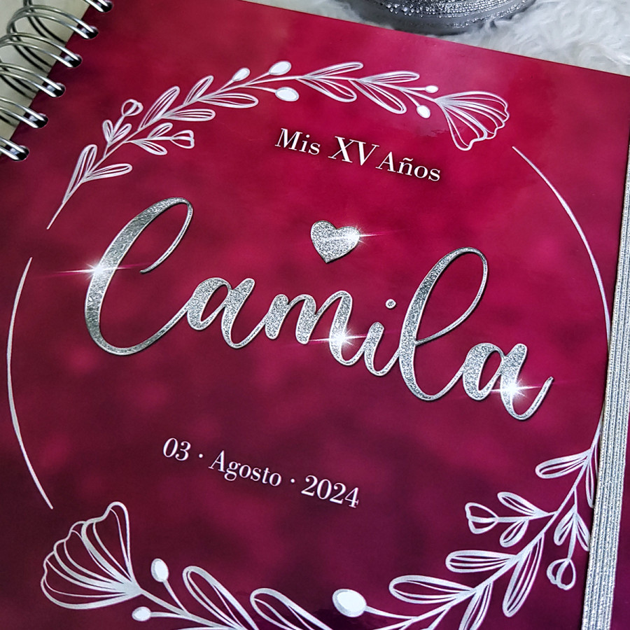 Libro de Firmas XV Años - Guindo y Plateado